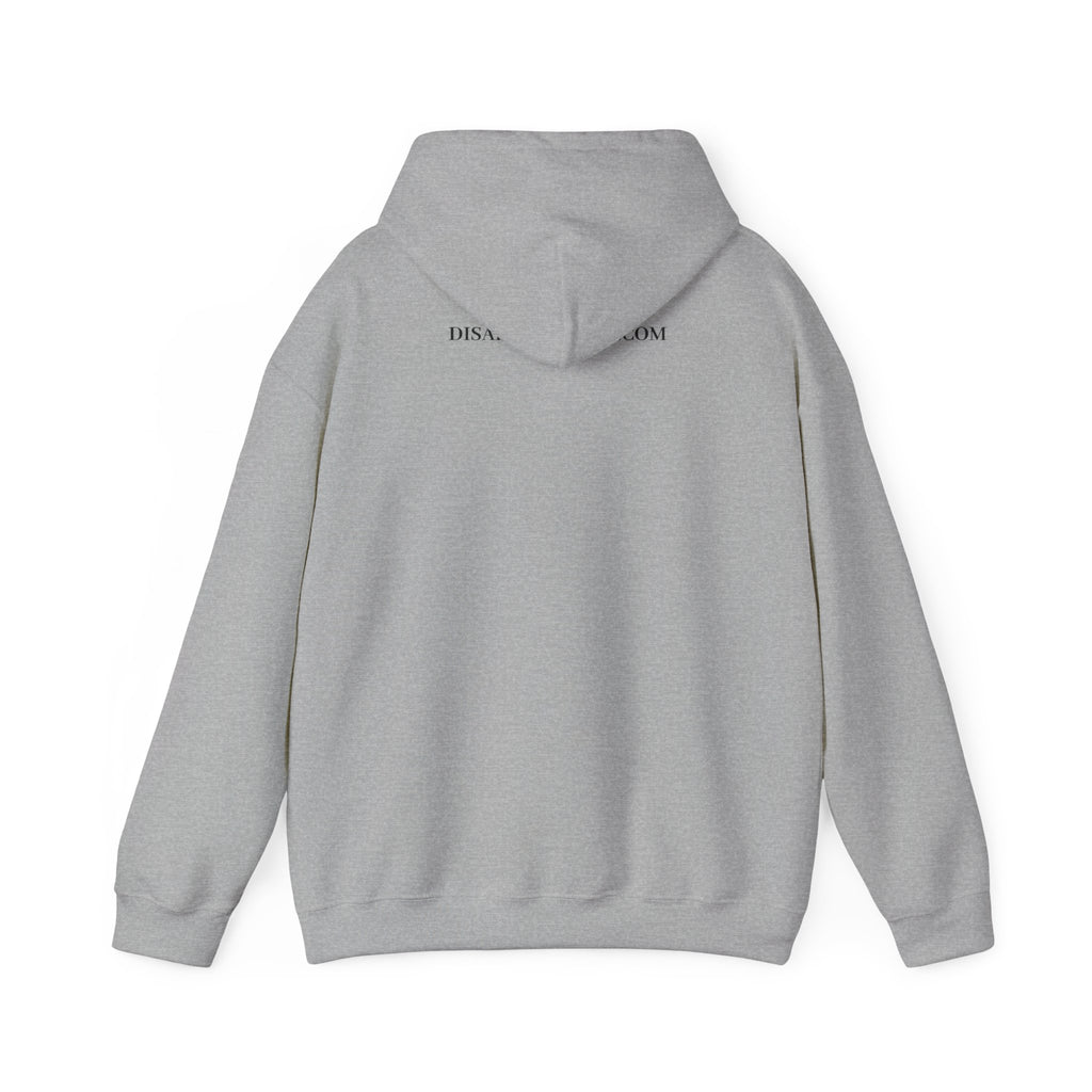 A light gray heather pullover hoodie shown from the back, photographed flat against a solid white background. Top of hoodie contains text that says DisappointedAF.com