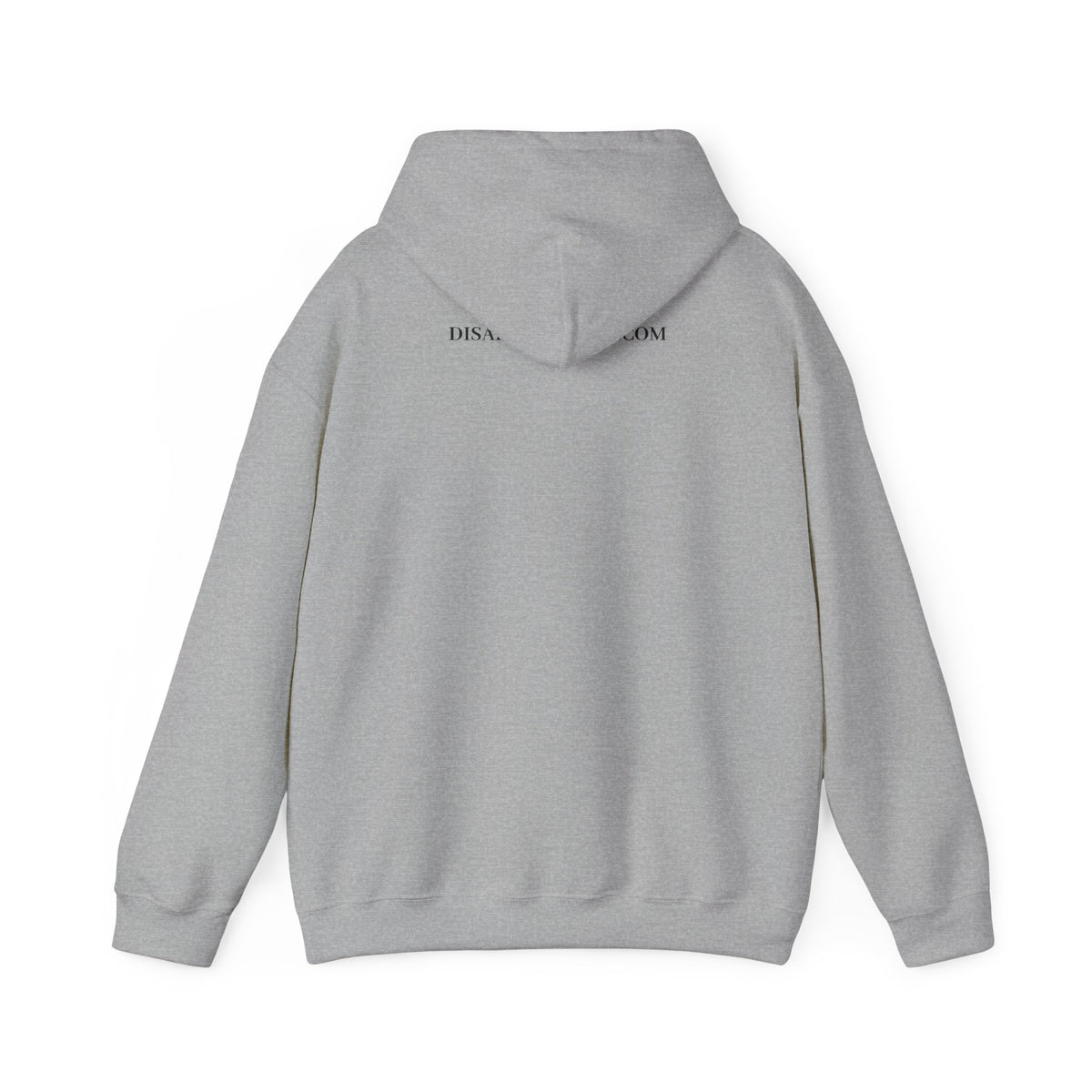 A light gray heather pullover hoodie shown from the back, photographed flat against a solid white background. Top of hoodie contains text that says DisappointedAF.com