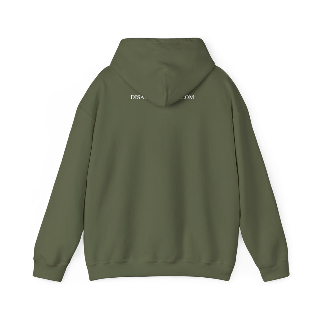 Green hoodie shown from the back on a white background. Top of hoodie contains text that says DisappointedAF.com