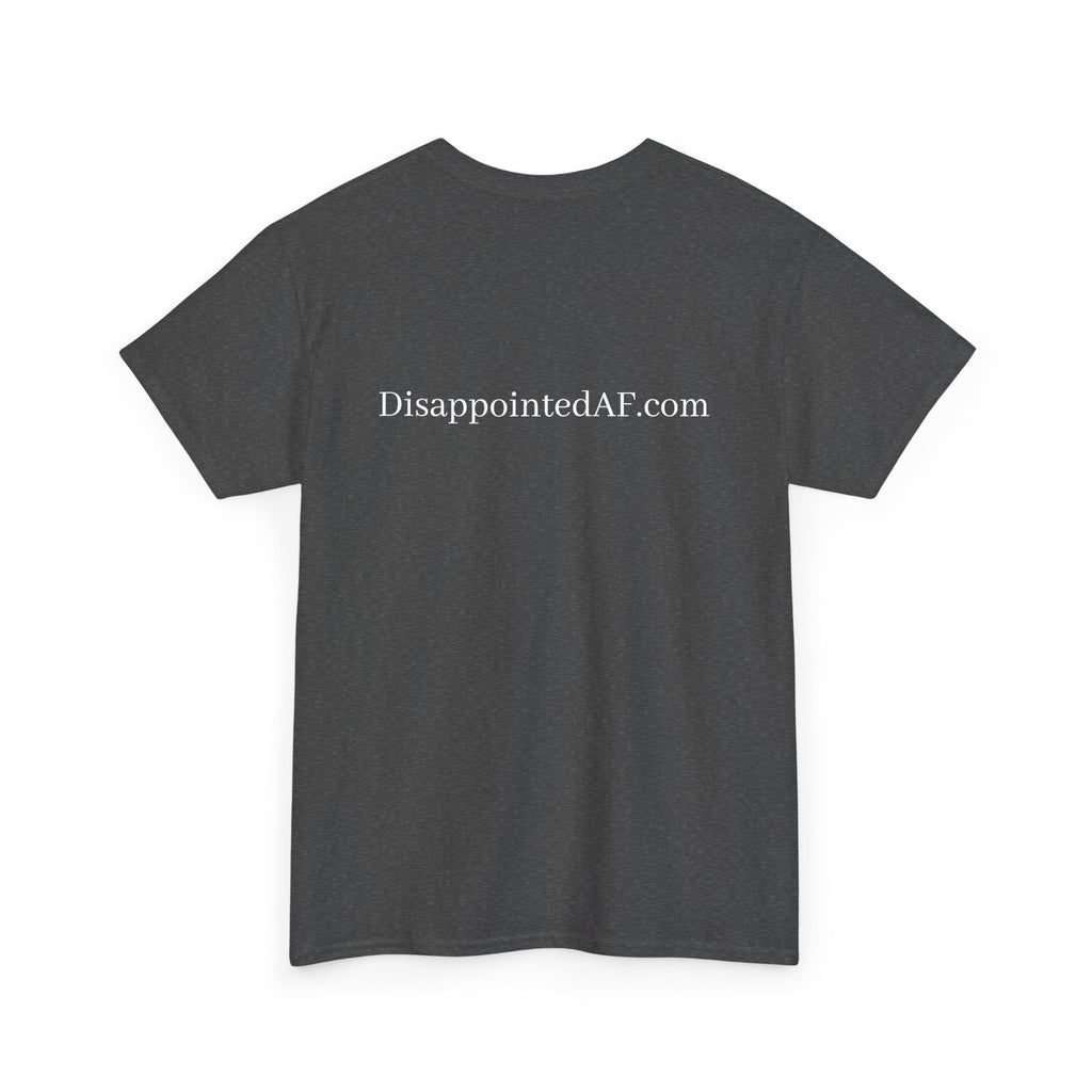 A grey t-shirt with the website DisappointedAF.com written at the top of the shirt. The shirt sits on a white background